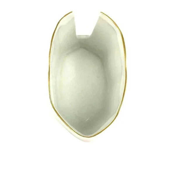 VTG China Spoon Rest Holder Japan 7736 White Gold Trim Flowers Ceramic - Picture 3 of 9